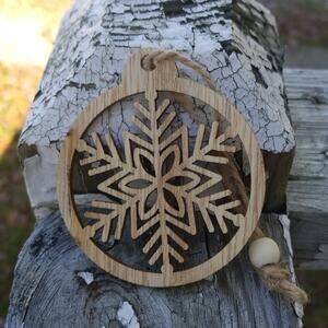 Snowflake D laser cut wooden ornament